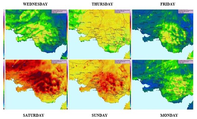 Figure 3 - Daily average rainfall, Wednesday 12th – Monday 17th Feb 2020, Metdesk 2020