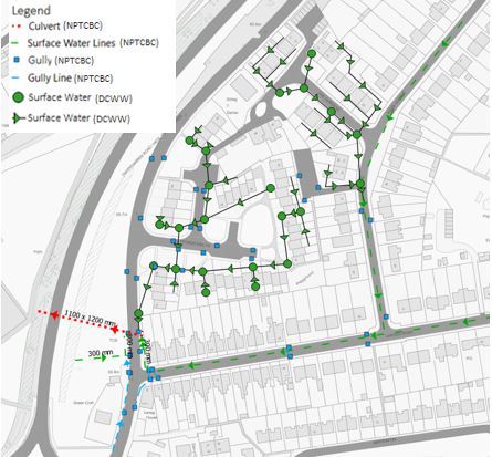 Figure 6 - Map identifying the drainage infrastructure in the Varteg Road area